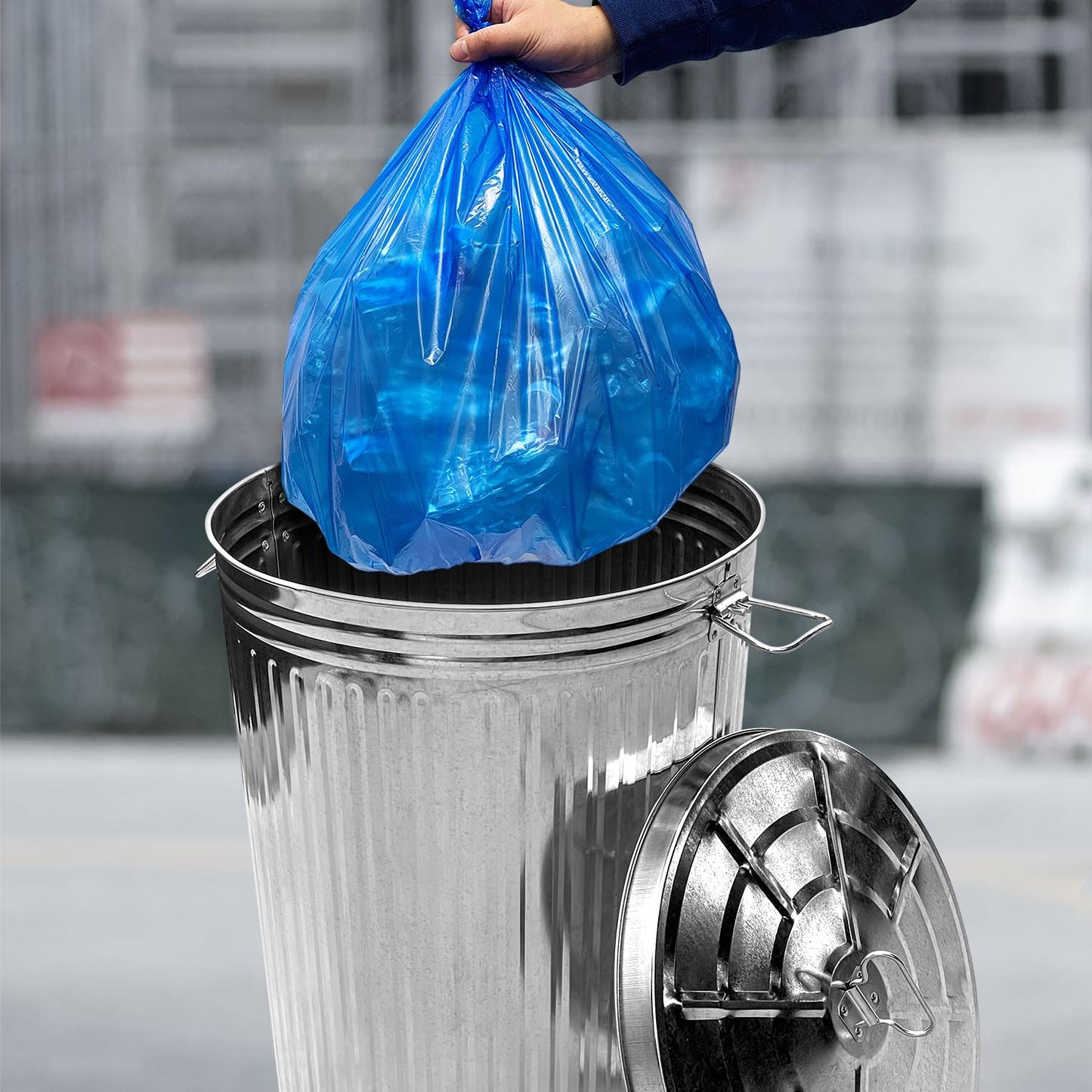 Plexon Metal Trash Can with Lid Outdoor 20 Gallon Galvanized Steel Garbage Bucket with Lid Silver, 3 Pack