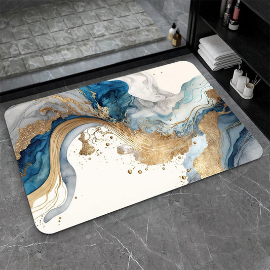 Bath Mat-Bathroom Rug，Natural Blue and Gold Marble-Absorbent Non Slip Quick Dry Stain Resistant Easy to Clean Care Shower Rug for Bathtub Shower Room 20×31Inch (50 * 80cm)