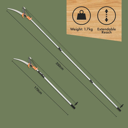 VonHaus Telescopic Tree Pruner & Lopper 2 in 1 – Long Reach 3.3m Cutter, Retractable & Extendable Pole Saw for Branches – Lightweight Aluminium Pole, Steel Blade – Blade Cover Included