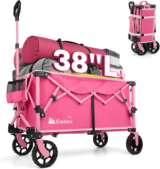 Gonex 38''L Extra Long Collapsible Foldable Wagon Cart with 360lbs Weight Capacity, 220L Folding