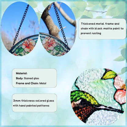 Stained Glass Window Hanging, 7.87" Luyseyha Sun Catcher for Window, Hummingbird Suncatcher Ornaments, Handmade Glass Art Wall Decor, Birthday Gift for Women Grandma Mom
