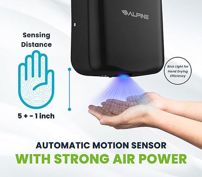 Alpine Automatic Hand Dryers for Bathrooms Commercial High Speed 110-120V Stainless Steel Electric Hand Dryer, Plug In & Hardwire Options with Air Filter, ADA & UL Compliant & 5 Years Coverage (Black)