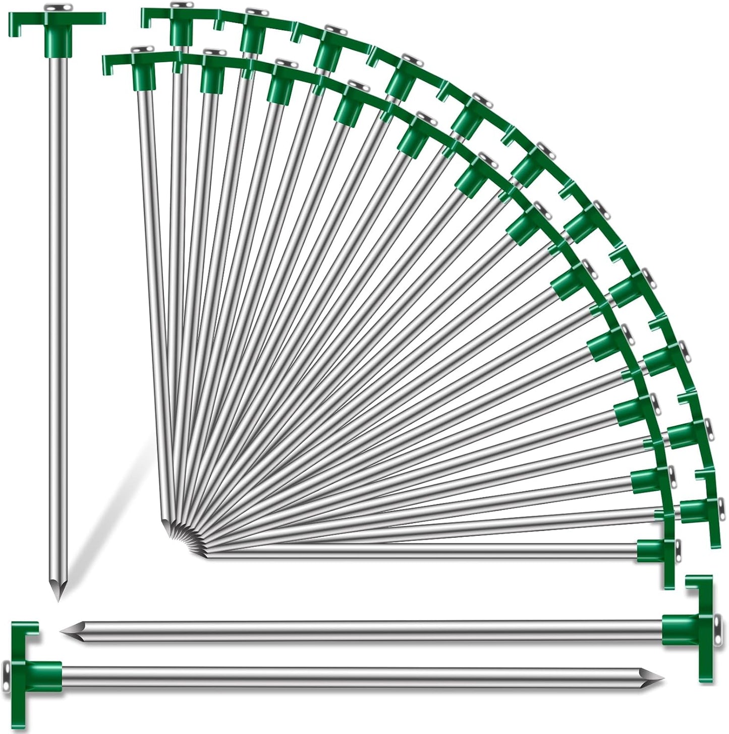 20 Pack Tent Stakes Heavy Duty, 9.84 Inch Rust-Proof Metal Tent Pegs, Ground Stakes Yard Stake for Camping Patio, Garden, Canopy, Grass, Outdoor (Green)