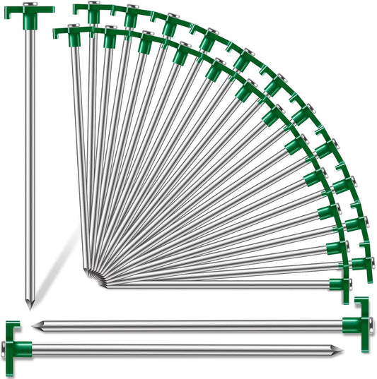 20 Pack Tent Stakes Heavy Duty, 9.84 Inch Rust-Proof Metal Tent Pegs, Ground Stakes Yard Stake for Camping Patio, Garden, Canopy, Grass, Outdoor (Green)