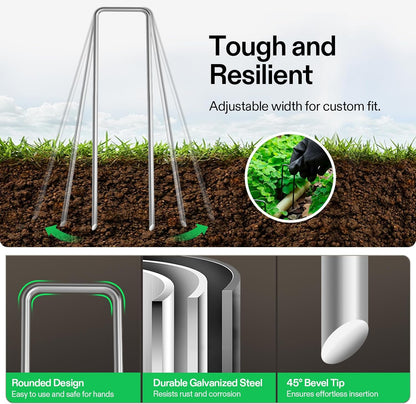 VIVOSUN 6 Inch 25-Pack Landscape Staples, Galvanized Steel Garden Stakes 11 Gauge U-Shaped Pins for Weed Barrier Fabric, Soaker Hose, Holding Fence