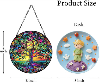 Tree of Life Suncatchers Stained Glass for Windows Hanging - 8'' Sun Catchers Indoor Window - UV-Print Stain Glass Window Hanging for Home Decor, Wall Art, Gifts for Mom