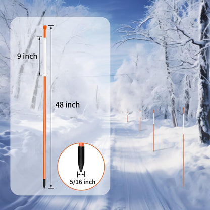 Growsun Driveway Marker 48 inch Orange Fiberglass 5/16 inch Dia Snow Fence Reflective Plow Stakes for Yard Walkways Parking Lots Safety Rods Edge, 50 Pack