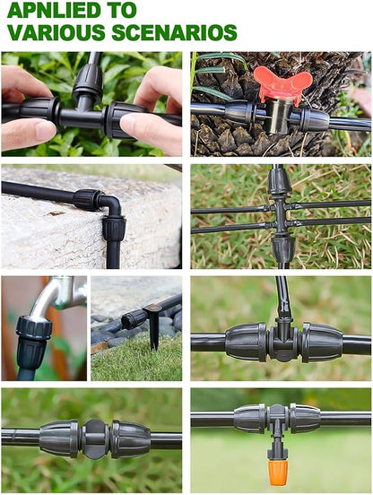 24 Pcs 1/2 inch Tubing Irrigation Fittings Kit, Kalolary Barbed Locked Connectors for Garden Lawn Drip Irrigation System(Switch Valves, T Connectors, Tees, Elbows, Ends, 1/2" to 1/4" tubing Reducers)