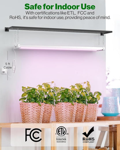 Sunco 4FT LED Grow Lights Full Spectrum for Indoor Plants 80W Integrated Suspended Fixture, Plug in Linkable, for Indoor Greenhouse Year Round Plant Seedling Grow Lamp Super Bright 2 Pack