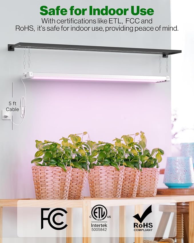 Sunco 6 Pack Grow Lights for Indoor Plants LED, 4FT Grow Light for Greenhouse, 80W, Full Spectrum, Integrated Suspended Fixture, Linkable, Plug in, for Seedlings, Vegetables, Flowers.