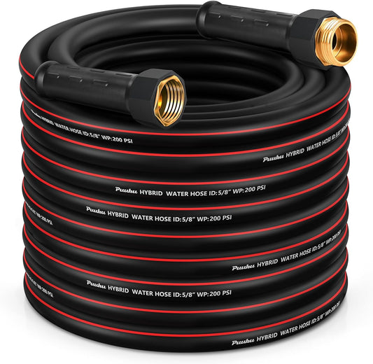 Garden Hose 75ft x 5/8", NON-EXPANDABLE Heavy Duty Premium Flexible Water Hose, No Kink, Leakproof, Lightweight Hybrid Hose with Male to Female Fittings for Household&Backyard