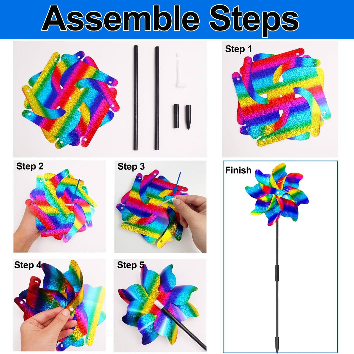 10 Packs Rainbow Pinwheels Outdoor Wind Spinners Pin Wheel Windmills Sparkly Gradient Scare Birds Animal Away Wheel Spinners Yards Garden Decor
