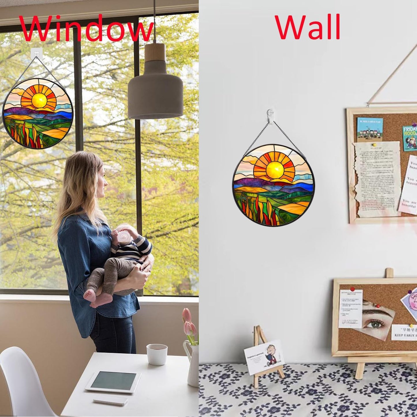 Sunrise Hanging Stained Glass for Windows,20cm/7.87inch Stained Glass Suncatcher Garden Hangings Christmas Mother's Day, Valentine's Day Ornaments Festival Housewarming Gift
