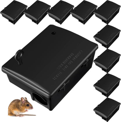 Qualirey 2 Pack Rat Bait Stations Large Rodent with Key Reusable Mouse Stations Mice Blocks Heavy Duty Boxes for Outdoor Rodents Mice Blocks, Bait Not Included, Black (9.8 x 7.5 x 3.9 Inches)