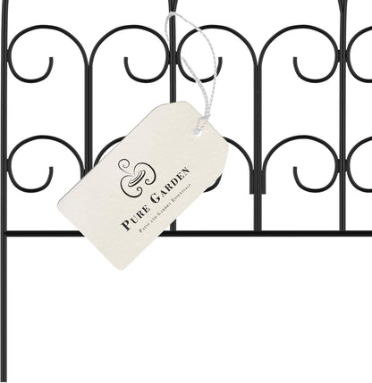 Metal Garden Fencing - Set of 5 Interlocking Panels for Flower Beds and Landscaping - Decorative Scroll Edging with Lawn Stakes by Pure Garden (Black)