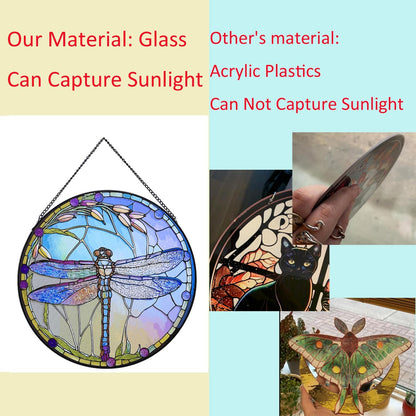 Hanging Stained Glass for Windows,20cm/7.87inch Dragonfly Hand-Painted Sun Catcher Garden Hangings Christmas Mother's Day, Valentine's Day Ornaments Festival Gift (C Style)