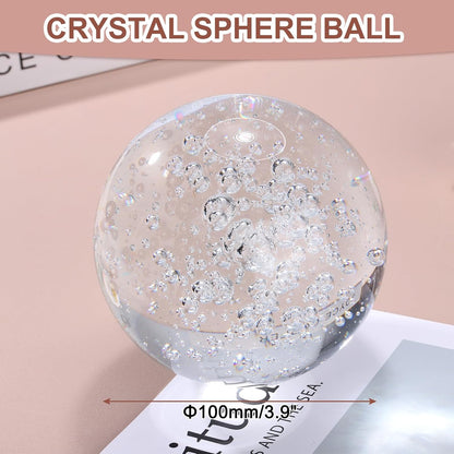 uxcell 100mm/3.9" Crystal Sphere Ball Bubble Glass Solid Decorative Sphere Crystal Ball Prop Ornament for Feng Shui Divination Fortune Telling Tabletop Fountain Decoration, Clear