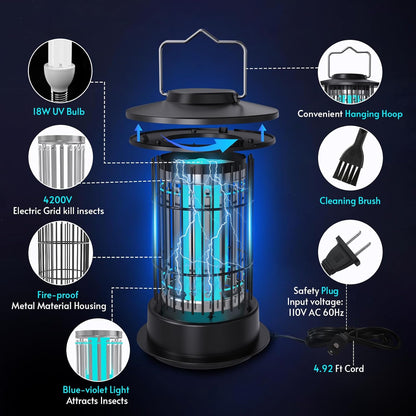 Bug Zapper Indoor - Bug Zapper Fly Zapper with Extra Bulb 4200V Mosquito Zapper Outdoor Mosquito Killer Fly Traps Insect Killer for Home Patio Camping, Plug-in with 4.92 Ft Cord