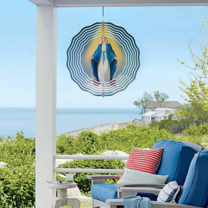 Virgin Mary Wind Spinner, Metal Wind Spinners Outdoor Indoor, Religious Virgin Mary Hanging Garden Decor for Outside, Stainless Wind Spinners for Yard and Garden 10 inch 3D (25.76X25 CM)