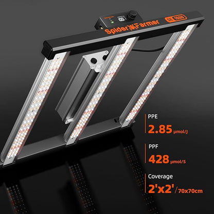Spider Farmer SE1500 LED Grow Light 150W, Samsung LM301H EVO Diodes, 2025 Upgraded Remote App Control, 2x2ft Coverage Full Spectrum Dimmable Bar Style Grow Lamp for Indoor Plants