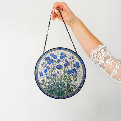 Forget-Me-Not Suncatcher -7.9 in Stained Glass Window Hanging Sun Catcher Garden Decor