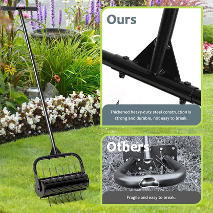 KELIXU Lawn Aerator Tool, 17” Manual Lawn Aerators Roller, Heavy Duty Rolling Lawn Air Aerator Tool with Spike Row, 58.5” H Grass Lawn Aeration Tool, Yard Tools for Garden, Cropland to Loose Soil