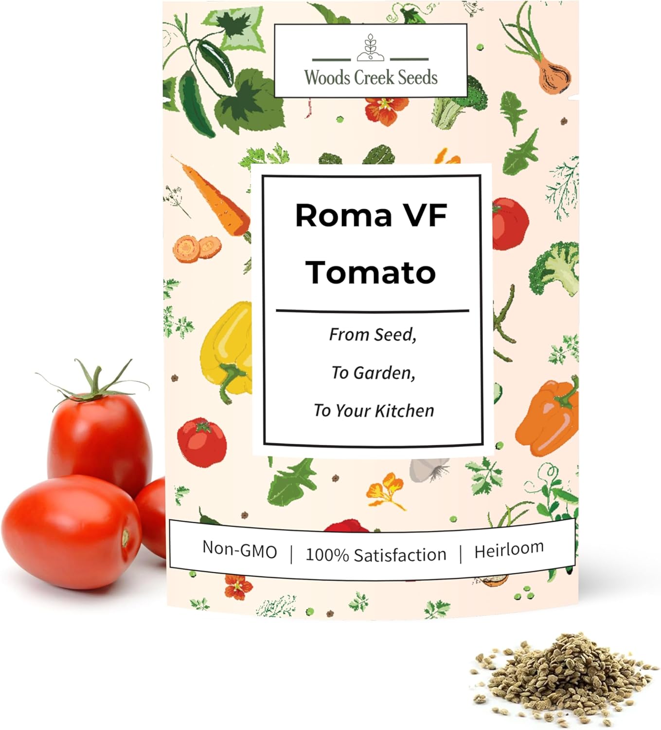 Woods Creek Seeds: Roma VF Tomato Seeds for Planting - Over 350 Heirloom Tomato Seeds for Planting Outdoors, Indoors, Patio or Home Plant Garden - Non-GMO Seed Pack of Tomatoes