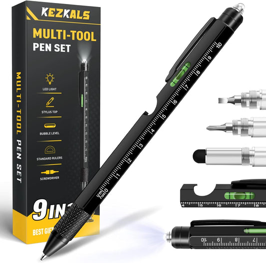 KEZKALS Mens Stocking Stuffers for Teens Adults, 9 in 1 Multitool Pen Gifts for Men, Stocking Stuffers for Men, White Elephant Christmas Gifts for Adults, Mens Gifts for Dad Him Boyfriend Cool Gadgets