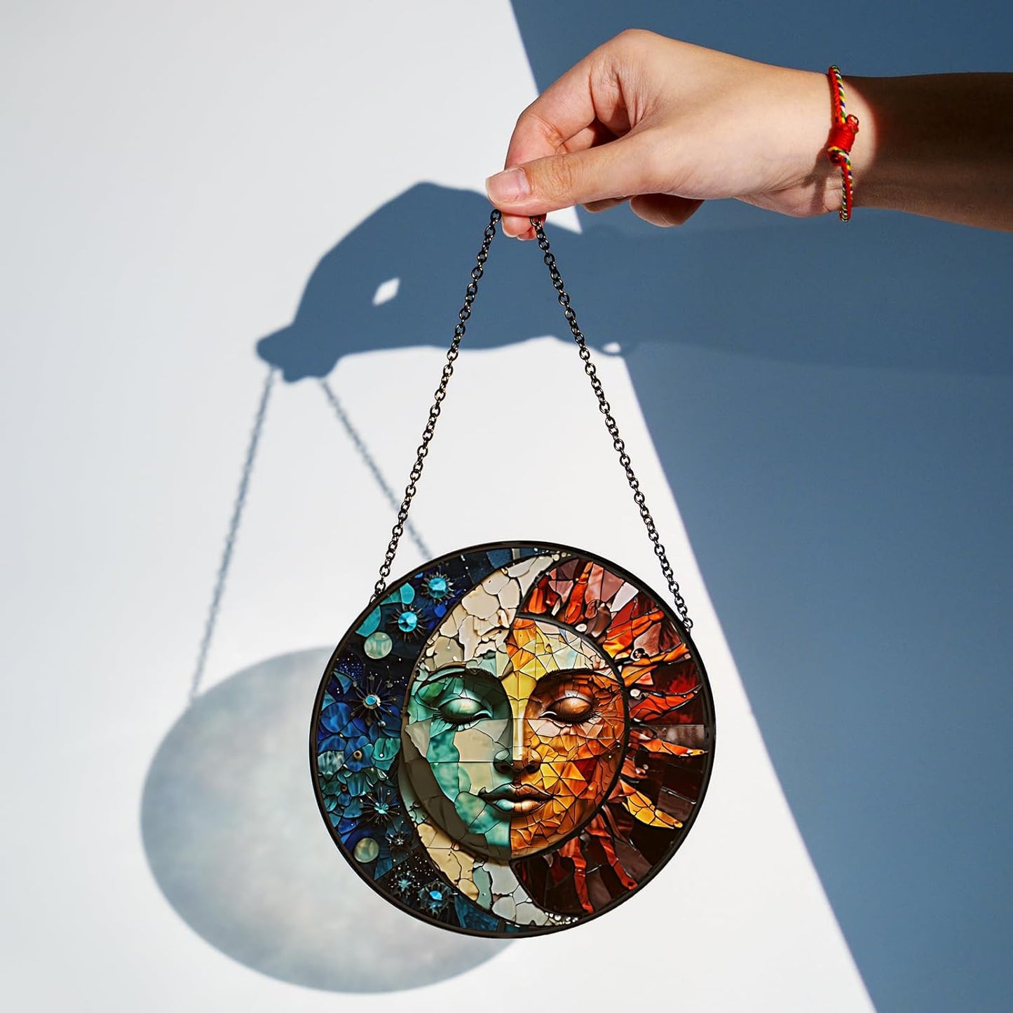 6" Sun and Moon Stained Suncatchers Art Glass Celestial for Sun Catcher Indoor Window Gifts for Pet Animal Nature Galaxy Lovers Women Grandma Mom Friend Painted Glass Panel Décor ART-04E-SG6