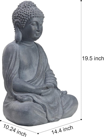 TOETOL Outdoor Buddha Large Statue Meditative Asian Zen Indoor 20” High Medium Yard Decor Magnesium Oxide Stone for Yard Garden Patio Deck Home, Dark Grey