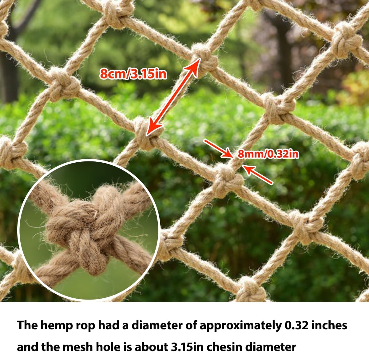 Natural Jute Hemp Rope Net,8mm Thick Safety Anti-Fall for Children Pet,Balcony Stairs Garden Playground Protection Net,Indoor & Outdoor Decor (Size:2M*3M(6.5FT*9.8FT))