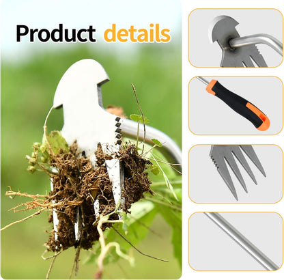 Weed Puller Tool，2025 New Garden Weeder Tool Stainless Steel Hand Weeder Tool,4 Teethes Dual Purpose Weed Remover Tool Weeding Tools for Gardening (Rubber Handle)