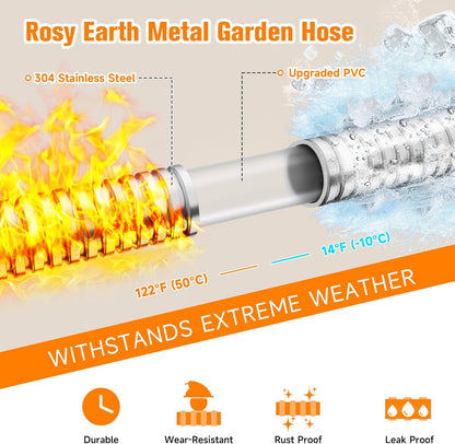 Metal Garden Hose 125 FT - 304 Stainless Steel Water Hose 125 FT - Expandable Short Flexible Garden Hose,no Kink Explosion, no Bite