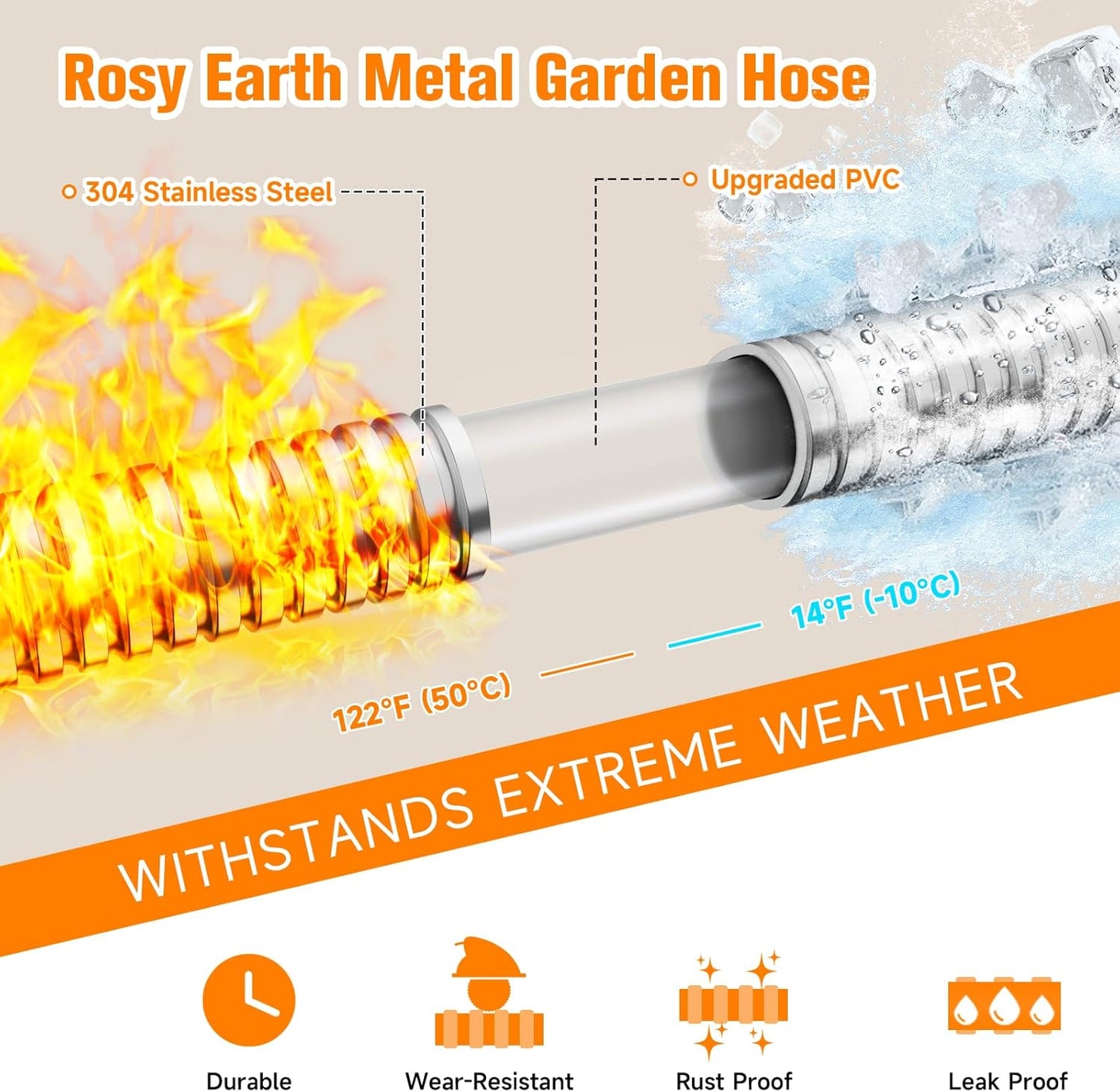 Metal Garden Hose 200 FT - 304 Stainless Steel Water Hose 200 FT - Expandable Short Flexible Garden Hose,no Kink Explosion, no Bite