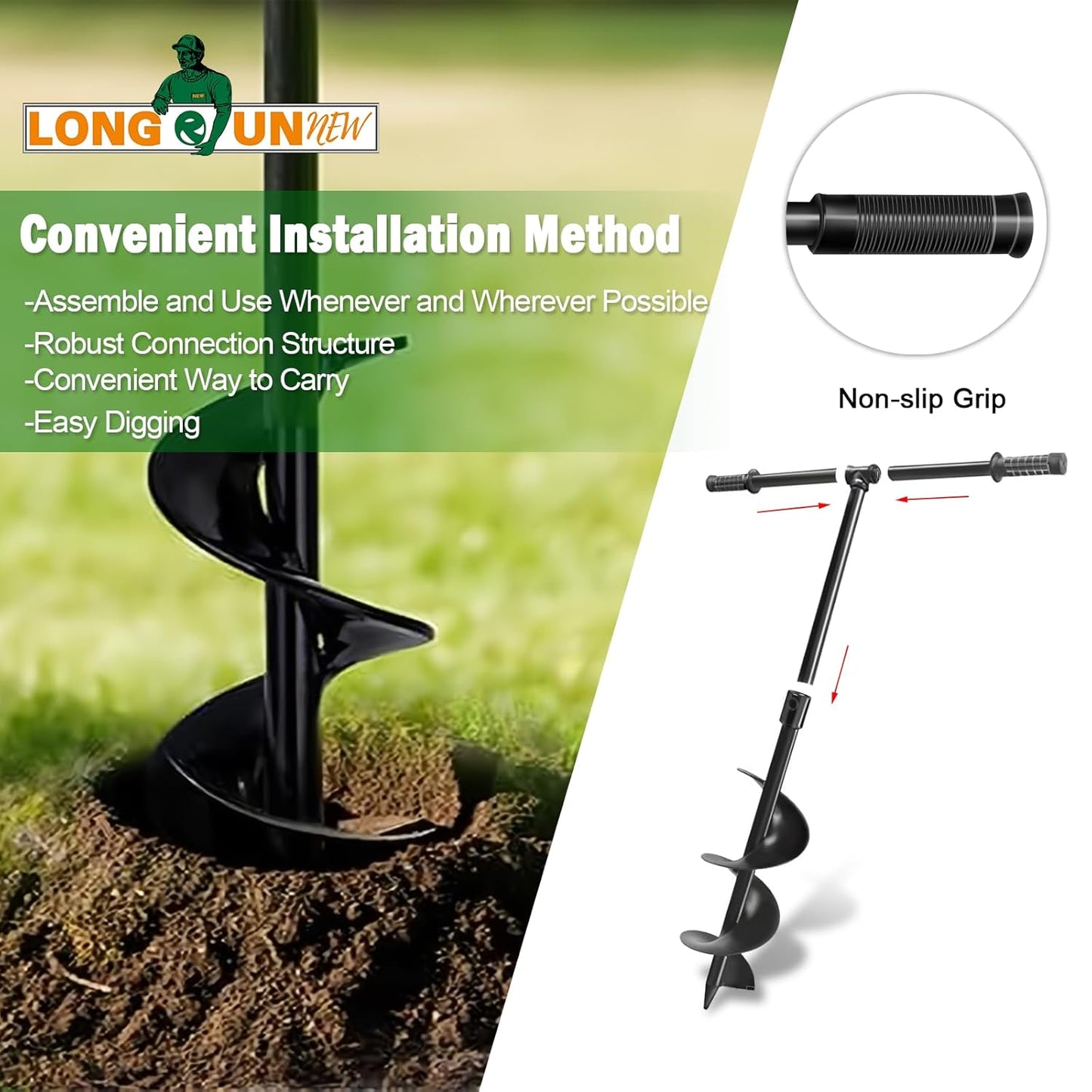Heavy-Duty Manual Garden Auger Drill Bit - 6" x 38" Plant/Fence Hole Digger for Bulbs, Trees, Seedlings, Umbrellas & More - Eco-Friendly Hand-Powered Spiral Planter