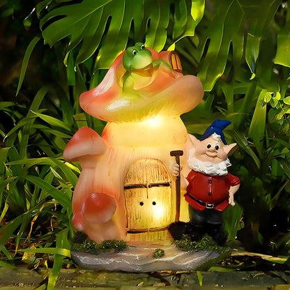 VINIUSIKI Garden Statues Mushroom House Gnome with Solar Light, LED Outdoor Fairy House Statue for Lawn,Balcony-Yard Art Patio Decor, Outdoor Easter Decorations Gifts for Mom Women
