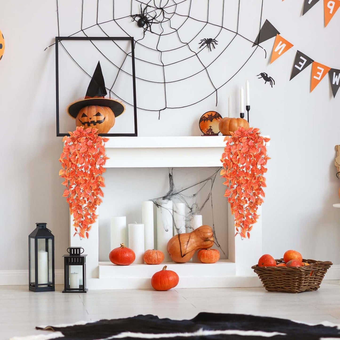 BLEUM CADE Fake Hanging Plants, 2pcs Artificial Hanging Plant, Faux Orange Vines Hanging Plant for Wall Home Living Room Indoor Outdoor Fall Decor (No Baskets)