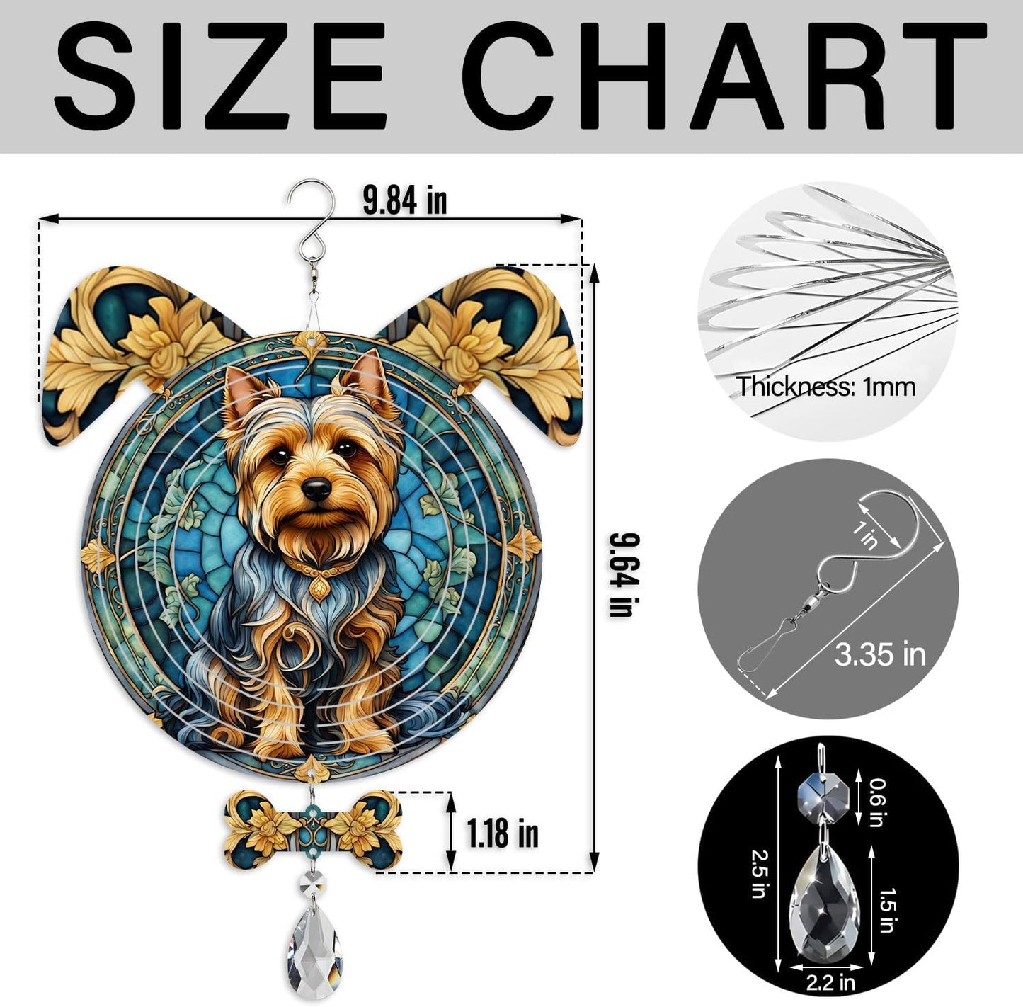 Silky Terrier Dog Ears Wind Spinner, Silky Terrier Wind Spinner Hanging for Yard and Garden V02