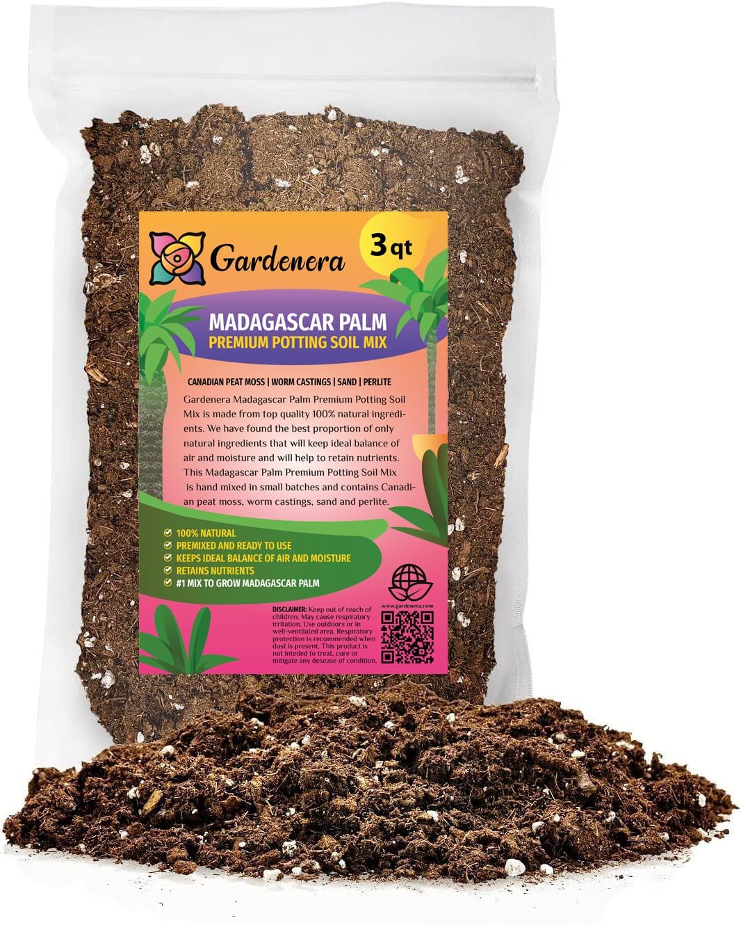 GARDENERA Madagascar Palm Potting Soil - Enhance Growth and Health with Professional Grade Nutrient-Rich Mix - 3 Quart