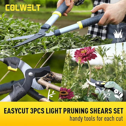 Colwelt Loppers Hedge Clippers Garden Shears 3Pcs, Compact Garden Loppers Shear Set with 17?™â€?Bypass Branch Cutters & Hedge Shears & Pruners, Tree Shrub Care Kit for Lopping with Soft Grip Handle