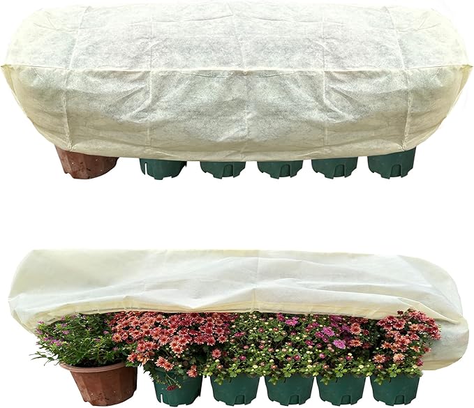 Plant Frost Cover, Rectangular Planter Plant Winter Frost Blanket, Plant Frost Tree Cover Bag with Zip Drawstring, Reusable Frost Fabric for Outdoor Plants 2 Pack (68.8x17.7x15.7INCH)