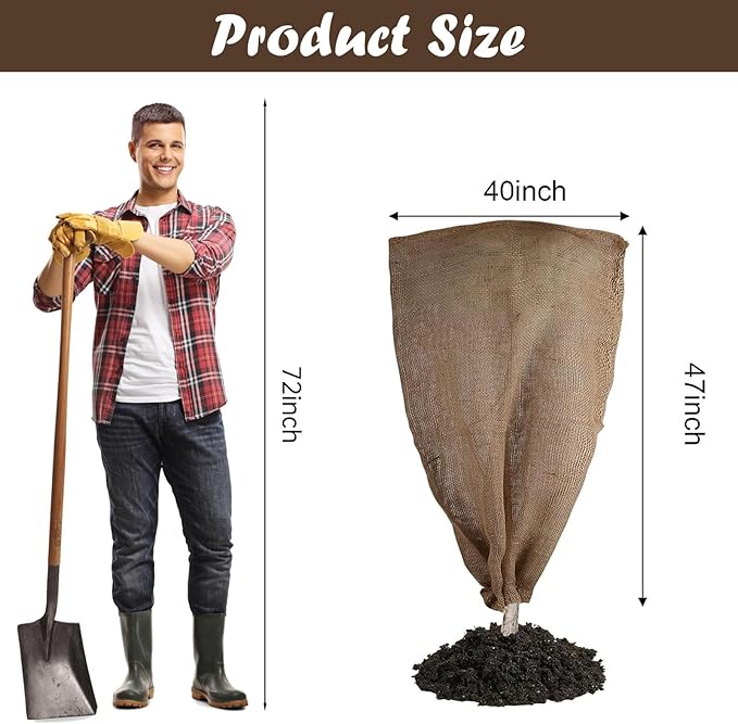 Svepndic 2PCS 47''x40'' Reusable Warm Burlap Winter Plant Cover Bags with Drawstring Burlap Plant Covers Freeze Protection Plant Frost Cloth Cold Freeze Blanket Protecting Fruit Tree Potted Plants