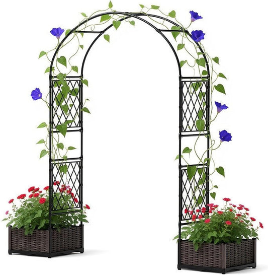 78.7" Garden Arbor with 2 Planter Boxes, PE Coated Metal Garden Arch Trellis for Climbing Plants, Decorative Archway Wedding Arch Frame, Weather-Resistant Arbor Trellis for Lawn Backyard Yard