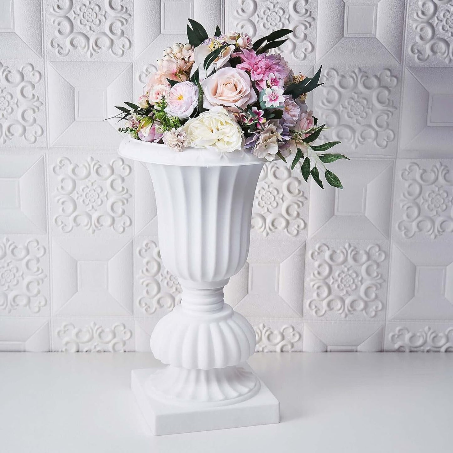 Efavormart 2 Pack - 20" PVC Urn Planter, Floral Pedestal Flower Pot White Plant Stand for Wedding, Party, Event, Home, Stage, Garden, Balcony Decoration