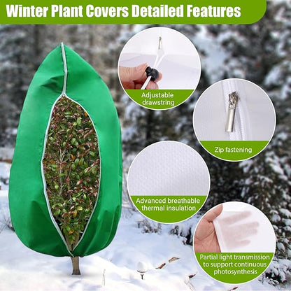 4 Pack Winter Plant Covers Freeze Protection, Frost Blankets Cloths With Zipper/Drawstring, Frost Cloths for Outdoor Plants Protecting Fruit Tree Potted Plants from Freezing(31.5" x 47.3",Green)
