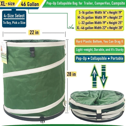 46-Gallon Collapsible Trash Can (22x28 in) Hard-Shell Bottom Yard Garden Bag for Yard Waste,Debris Container,Pop-Up Recycling Bin,Camping Waste Bag,Laundry Hamper,Lawn Grass,Leaf Bag,Sods,Weeds Barrel