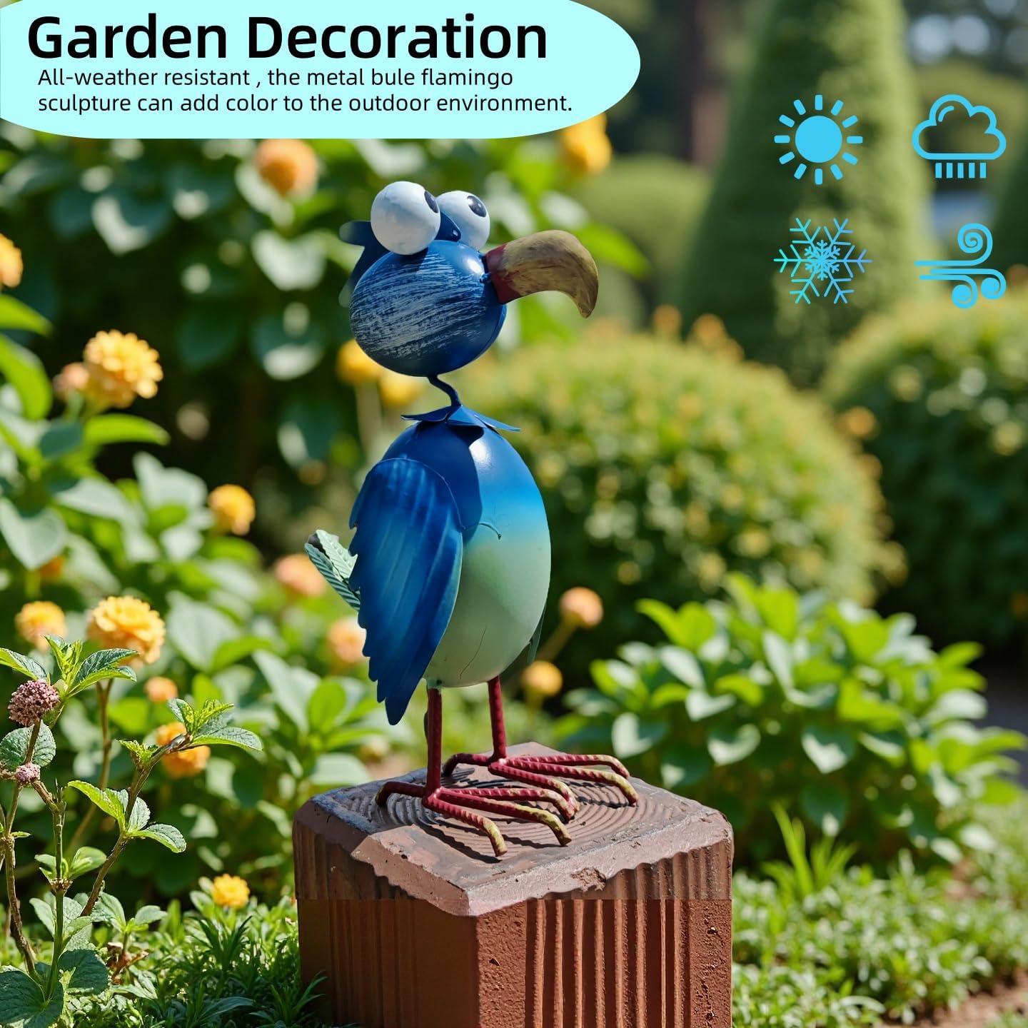 Metal Flamingo Decor Garden Statue Outside - Art Blue Flamingos Yard Art Outdoor Garden Sculptures for Patio Backyard Porch Decoration, Gifts for Mom
