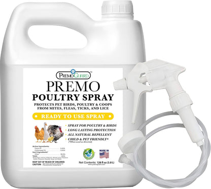 Premo Guard Poultry Spray - 128 oz - Kill Scaly Leg, Mites, Fleas, Lice, & Other Pest on Chickens and in Coops - Natural Plant Based Oils for Control, & Prevention - Family Safe with No Egg Withdrawl