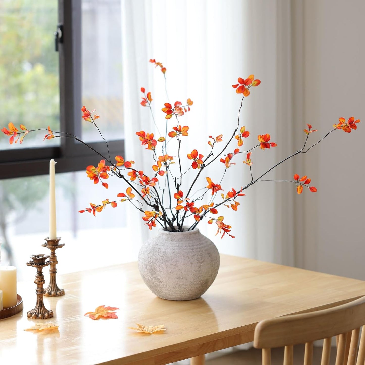 mizii Fall Decor 5pcs Artificial Greenery Stems 38in Realistic Faux Ficus Branches Long Stem with Leaves Fake Plants Branches Fall Decoration for Vase Table Centerpieces Home Indoor Decor (Fall)