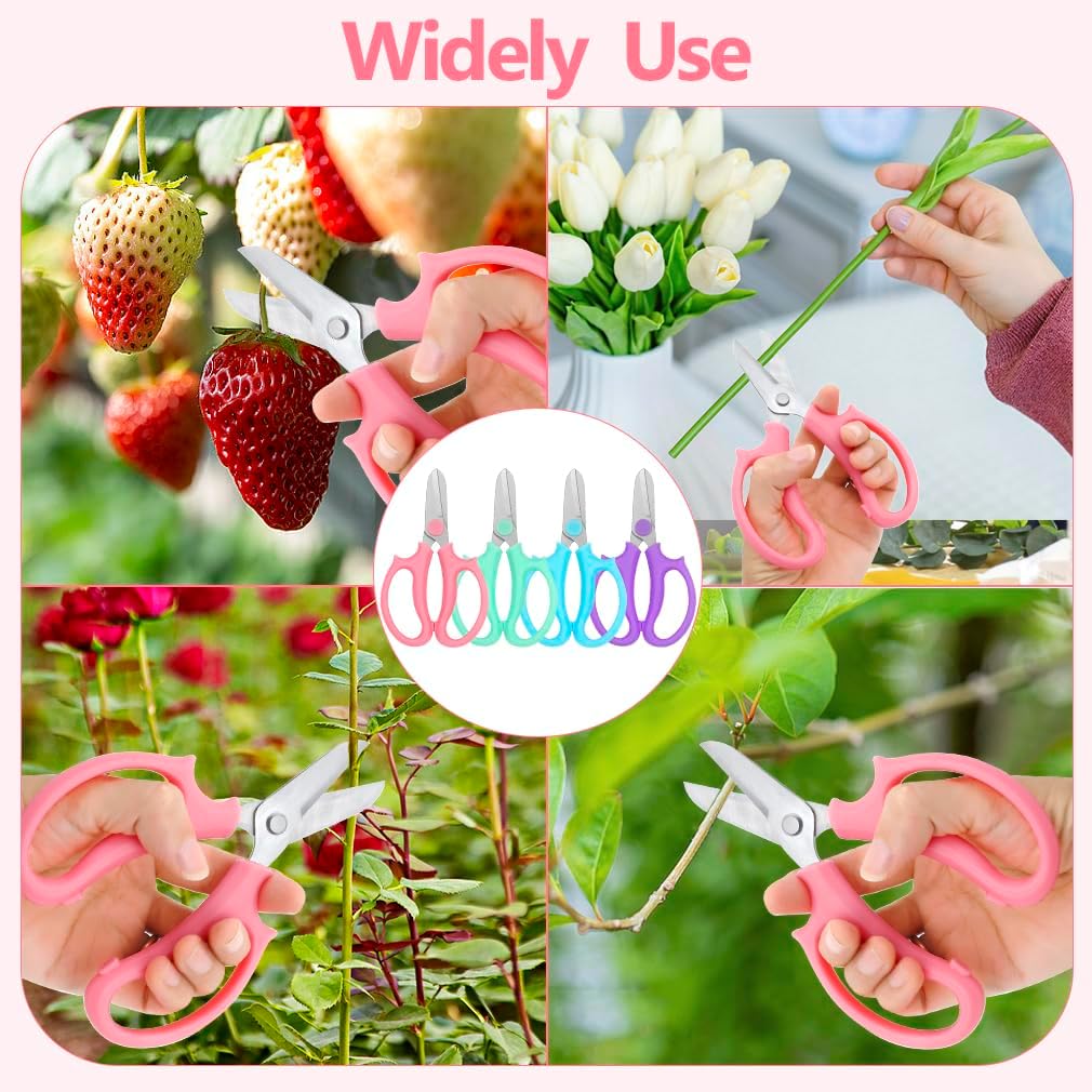 12 Pcs Flower Scissors, Stainless Steel Floral Shear, Premium Garden Pruning Shears, Sharp Garden Scissors, Flower Shears for Fresh Flowers Gardening (Blue, Green, Pink, Violet)